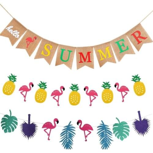 Flamingo Hello Summer Banner Rustic Pool Beach Barbecue Hawaiian graduation Holiday BBQ wedding Bachelorette party decoration