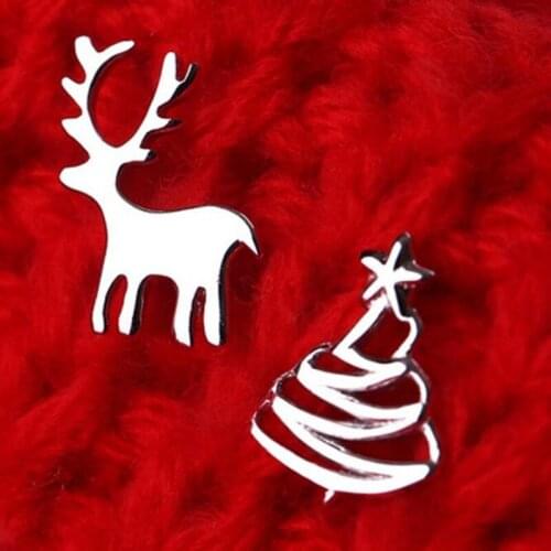 Hot Sale Popular 925 Sterling Silver Jewelry Fashion Creative Deer Christmas Tree Asymmetric Anti-allergic Earrings SE223