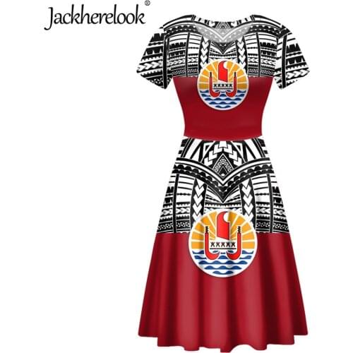Jackherelook Womens Elegant Party Dresses Tahiti Polynesain Tribal Tattoo Style Print Summer O-neck Cocktail Party Swing Dress