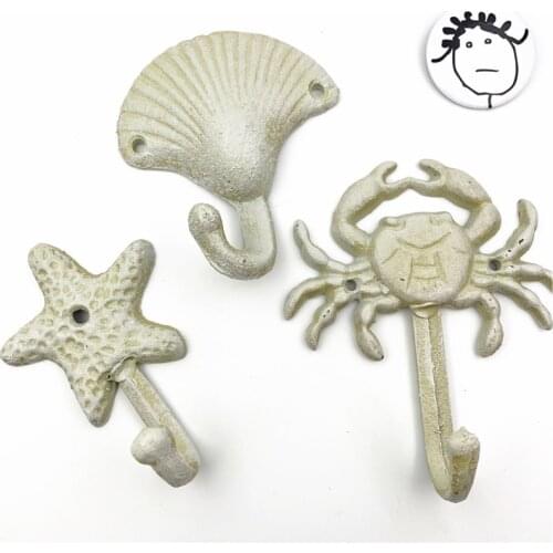 LCH Mediterranean Style Vintage Iron Art Crab Starfish Shell Door Knob Pull Cloth hook Outdoor Hook Ancient Style Clothes Hook