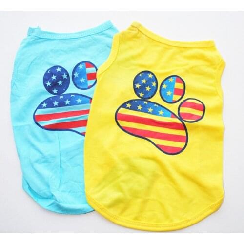 Small Medium Pet Summer Clothes Bright Blue Yellow Footprint Pattern Small Dog Vest Cool Teacup Puppy Clothes Summer Dog Costume