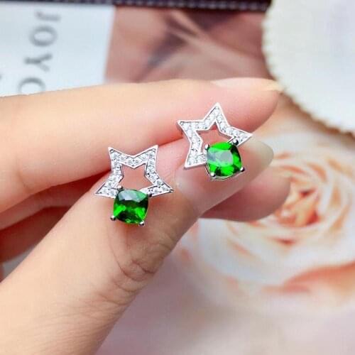 Fashion Lovely delicate stars natural green diopside hoop stud earrings Natural gemstone earrings S925 girl party gift jewelry