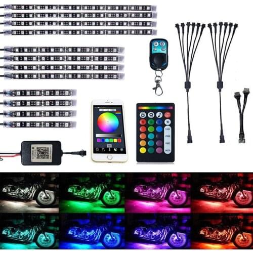 Motorcycle LED Light Kit Strips 5050 RGB Colorful Atmosphere Lights 12PCS Waterproof Light Strip Voice Control RF Wireless Remot