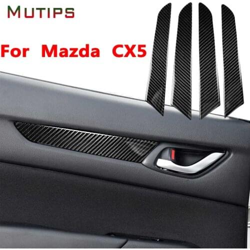 Mutips Car Inner Door Handle Strip Cover 4pcs/set Trim Carbon Fiber Sticker Interior Mouldings For Mazda CX5 CX-5 CX 5 2017 2018