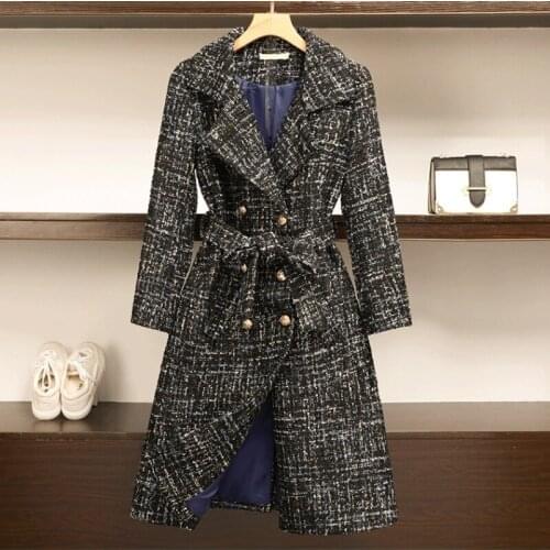 Winter Women Loose Wool Blends Overcoat Designer Double Breasted Tweed Coat Fashion Office Lady Lapel Long Jacket Plus Size 5XL