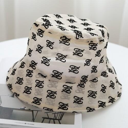2021 fashion letter basin hat tide spring and summer panama mesh translucent thin sunshade Bucket hat sun hats Hood Cap female
