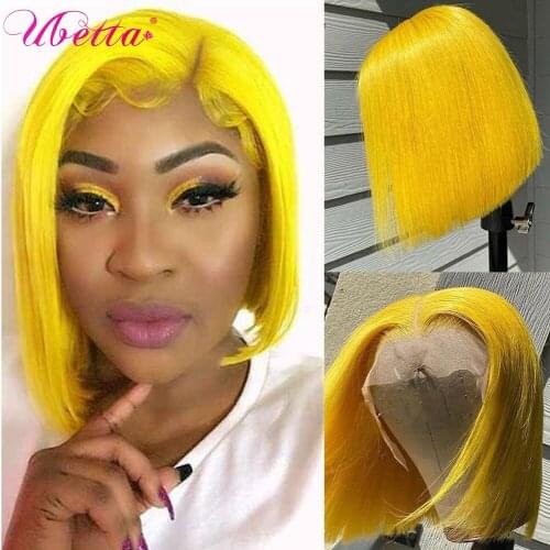 Yellow Straight Human Hair Bob Wigs 13x4 Lace Front Brazilian Remy Colored Short Bob Wigs Glueless Lace Frontal Human Hair Wigs