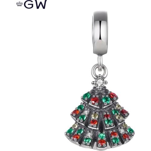2016 Winter New Pave CZ Twinkling Christmas Tree Charms 925 Sterling Silver Jewelry Women Bracelets DIY Accessories S212H20