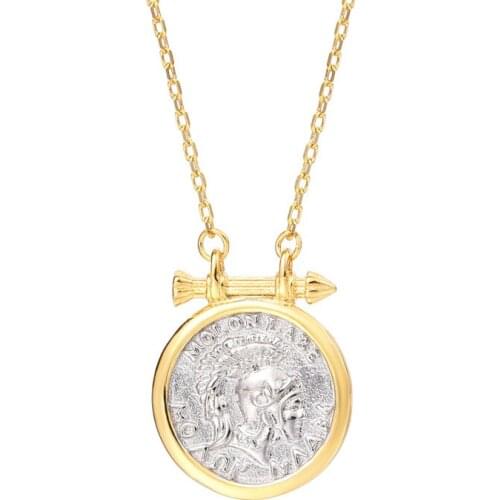 15mm 2-tone Authentic 925 Sterling silver Roman Empire Warrior knights Portarit Coin pendant necklace Jewelry TLX1080