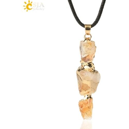 CSJA Yellow Crystal Pendants Irregular Natural Gem Stone Healing Reiki Quartz Necklaces for Women Men Balance Lucky Jewelry E265