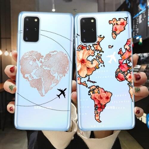 World Map Travel Plans Clear Soft Phone Case For Samsung S20 Ultra S10 S9 S8 Plus S10e S7 Edge Transparent TPU Back Cover Coque