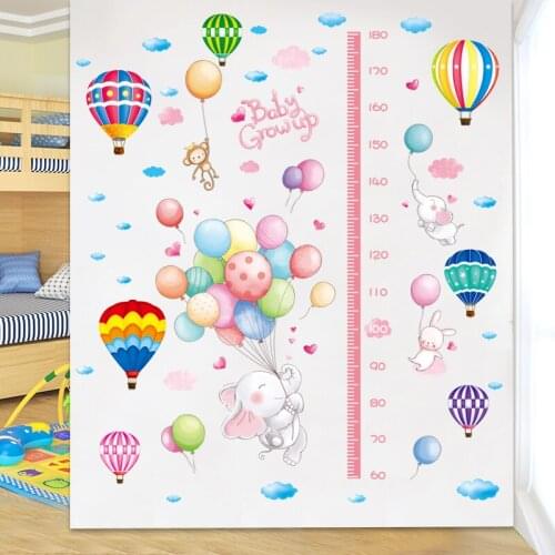 [shijuekongjian] Hot Air Balloons Wall Sticker DIY Animals Height Mural Decals for Kids Rooms Baby Bedroom House Decoration