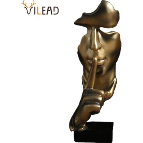 VILEAD 28.5cm Resin Silence is Gold Statue Abstract Mask Statuettes Europe Mask Sculpture Figurine for Office Vintage Home Decor