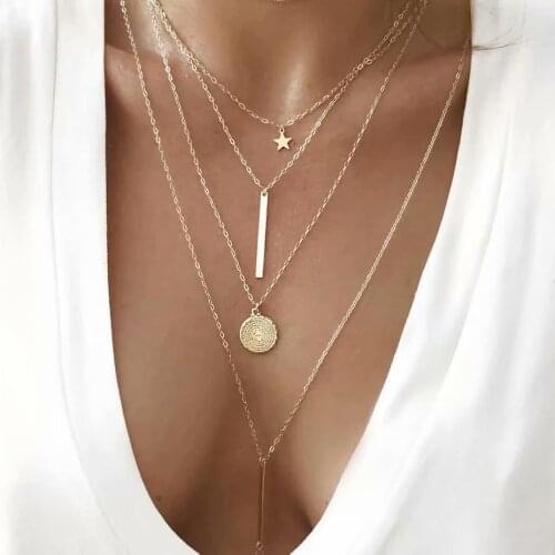 Simple Creative Sequins Star Exquisite Necklace Pendant Women Fashion Gold Color Tassel Multilayer Clavicle Chain Necklaces
