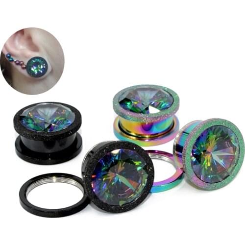 Dreamlee Ear Plugs Tunnels Gauges Stainless Steel Screw Fit Zircon Crystal Grind Arenaceous Piercing Expander Strecther Earring