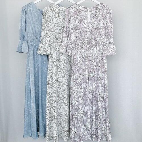 Elegant Vintage Print High Waist Long A Line Dresses Sweet V Neck Flare Sleeve Slim Woman Dress 2021 Summer New Vestidos