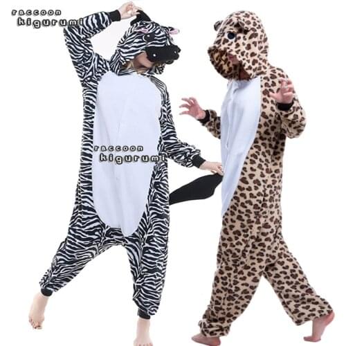Adult Animal Horse Striped Winter Pajama Christmas Cartoon Bear Men Women Cosplay Leopard Onesie Raccoon Kigurumi Unisex