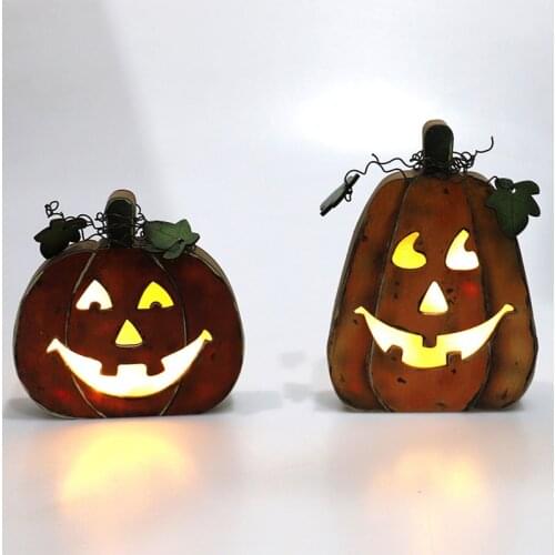 1Pc Halloween Wooden Pumpkin Ornaments with LED Light Halloween Festival Party Home Decoration Pumpkin Lamp