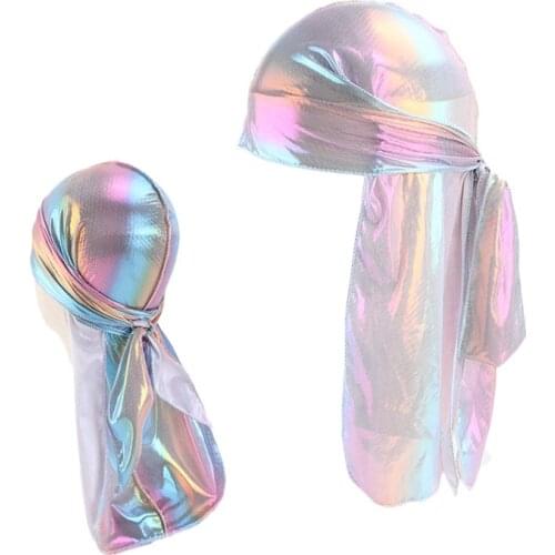 2pcs/lot kids laser durag Unisex Silky Durag Long Tail And Wide Waves For men Colorful Wide Doo Rag