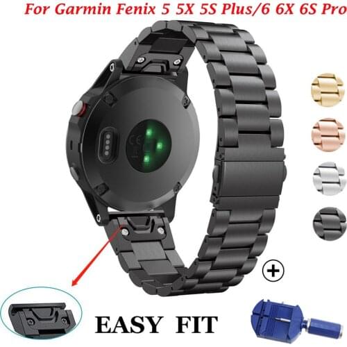 20 22 26mm Stainless Steel Strap for Garmin Fenix 6 6X 6S Pro 5 5X 5S Plus Classic Quick install Metal Watch Bands Watch Straps