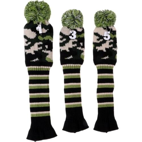 3Pcs/Set Golf Club 1 3 5 Fairway Wood Head Covers Vintage Pom Pom Long Neck Woods Headcovers