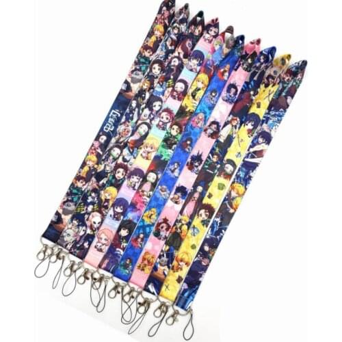 30 pcs cartoon Kimetsu no Yaiba Neck Strap Lanyards Badge Holder Rope Pendant Key Chain Accessorie