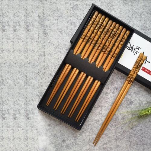5 Pairs Japanese Korean Reusable Chopsticks Natural Wood Chopsticks Chinese Set Handmade Gift Pack Hashi Sushi Food Sticks
