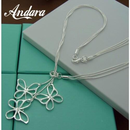 925 Silver Necklace Three Butterfly Pendant Snake Bone Necklace For Woman Charm Jewelry Gift
