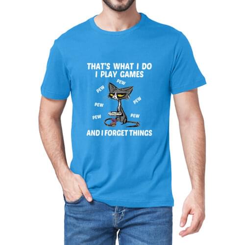 Black Cat Thats What I Do I Play Games And I Forget Things Cat Funny Summe Mens 100% Cotton Novelty T-Shirt Unisex Humor Women