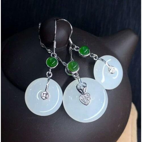 Hetian Baiyu Silver Inlay Set Sanitary Buckle Three-Piece Set h23