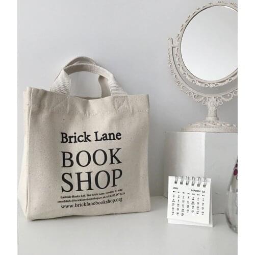 Letter Printing Canvas Small Square Handbag Korean Simple Women Mini Hand Bags Reusable Grocery Shopping Lunch Bag Portable Bags