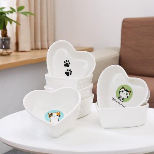 Ceramic Cat Bowl Cartton Cat Food Bowl Snacks Plate Pet Dog Food Feeder Heart Shape Pet Products Pet Food Creative Sauce Bowl