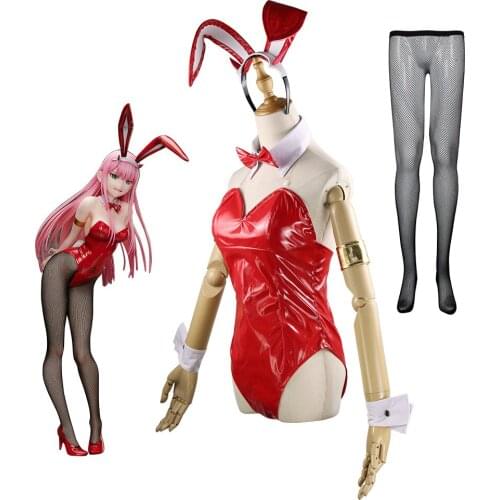 DARLING in the FRANXX Cosplay Costume Zero Two Bunny Girl Sexy Costume Women Girls Jumpsuit Red Leather Sets C125M158
