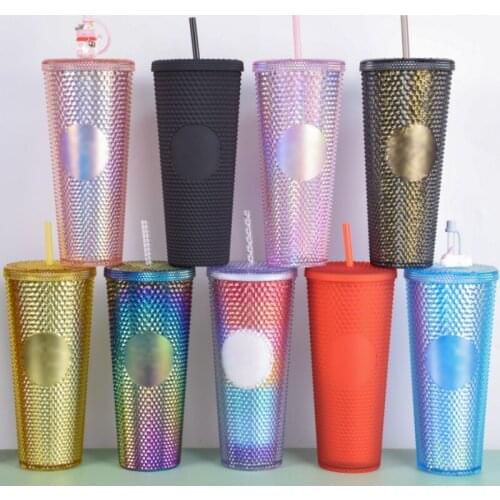 21 creative water cup gradient with DIY LOGO coffee cup 710ml diamond pineapple durian cup straw cup can be customized