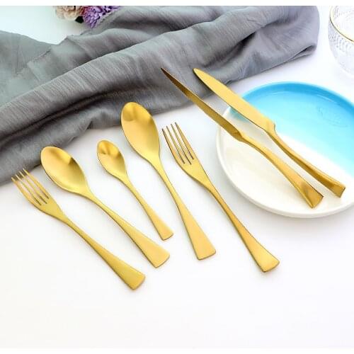 7pcs Tableware Set Stainless Steel Kitchen Cutlery Set Gold Steak Knife Dessert Spoon Flatware Fork Dinnerware Accessories