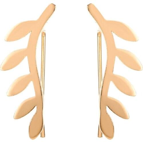 New Korean Simple Retro Geometry Leaf Studs Earring Cartilage Helix Piercing Jewelry Plant Ear Crawlers Leaf Ear Climbers 2021