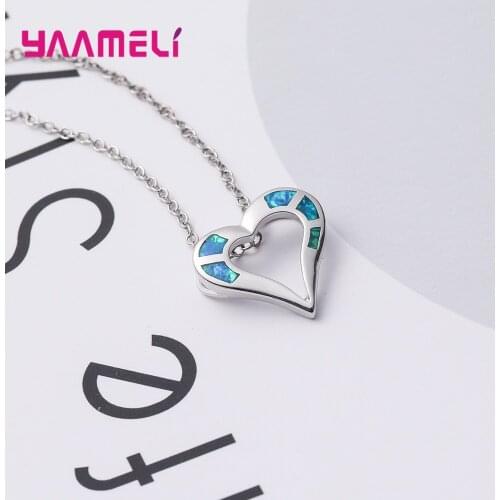 Romantic Gift S925 Sterling Silver Blue Opal Heart Choker Necklace for Women Girlfriend Birthday Anniversary Jewelry