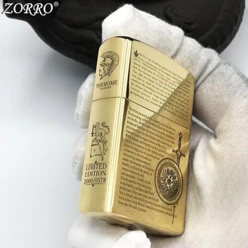 Original Zorro Kerosene Lighter Pure Copper Carving Classic SBD Warrior Pattern Business Gift Outside Ignition Tool