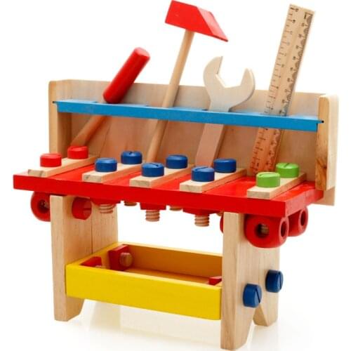 Montessori Baby Pretend Toys Children Wooden Toys Educational Wooden Tool Project Workbench Multifunctional Nut Combination Toy