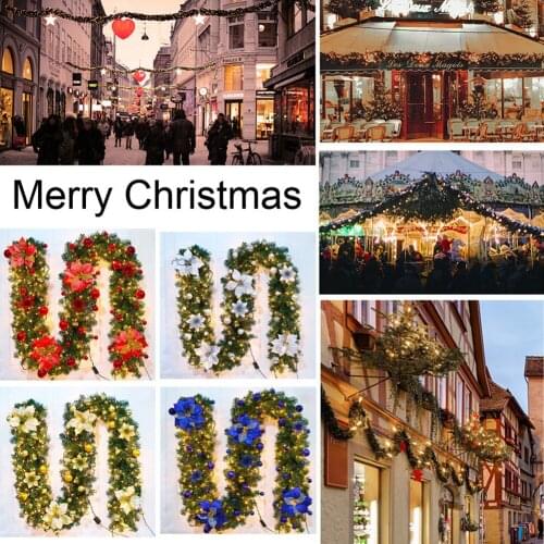 270cm Christmas Garland Christmas Rattan Green With Bows LED Lights Christmas Decor Rattan Hanging Ornament New Year Decoration