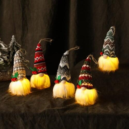 Christmas decorations Christmas tree pendants small hanging knitted luminous faceless doll dolls dwarf celebration gifts navidad