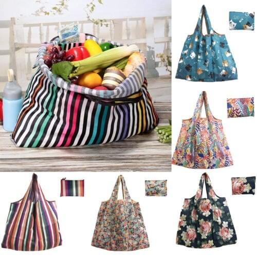 Foldable Handy Bag Reusable Tote Pouch Recycle Storage Handbag Good New Fold Printed Portable Shopping Bag Storage Bag