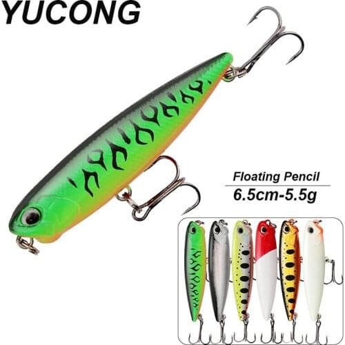 YUCONG 6PCS Floating Pencil Lures 6.5cm-5.5g Long Casting Swimbaits Topwater Wobblers Surface Popper Plopper Bass Pesca Isca