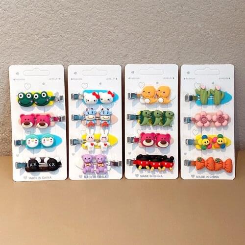 4/5Pcs/Set New Girls Cute Cartoon Flower No Impress Hairpins Sweet Flat Hair Clips Barrettes Headband Fashion Hair Accessories