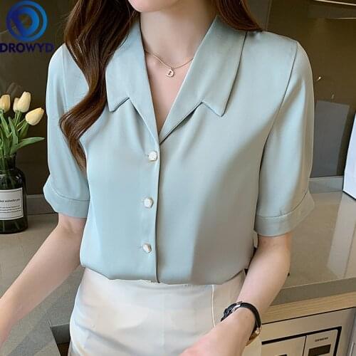 2021 Summer New Short-sleeved Satin White Loose Shirt Female Commuter Temperament Drape Texture Solid Color Wild Thin Female Top