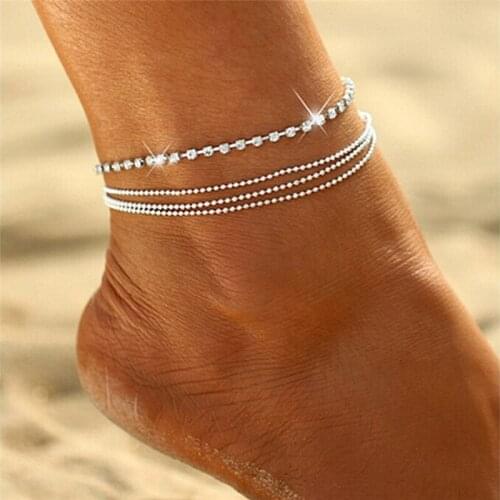 Bohemian Womens 4 Layers Crystal Beads Sandal Anklet Ankle Chain Foot Jewelry