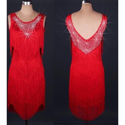 Women competition diamond Latin Dance Dresses Fringe Women Ballroom Dancing Dresses Latin Dance Costume Tango Dress Samba Skirts
