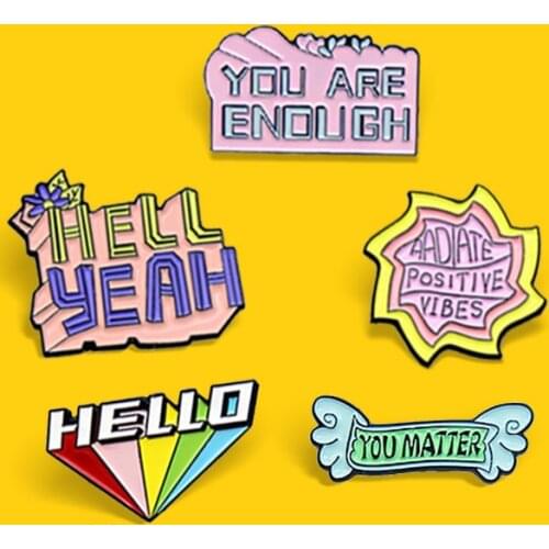 Greetings Slogan Enamel Lapel Pins Rainbow Banner HELLO,YOU MATTER,Brooches Badges Fashion Pins Gifts Wholesale Jewelry