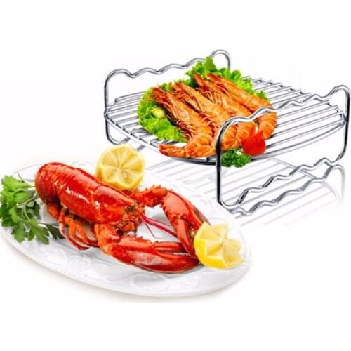 1pc 18*18*7cm Non-Stick Air Fryer Rack Household Kitchen Accessories Stainless Steel Parts