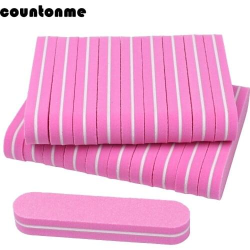200Pcs Mini Sponge Pink Nail File 100/180 Emery Board 90mm Nail Buffing Block Pedicure Manicure Polishina Salon Tools Supply
